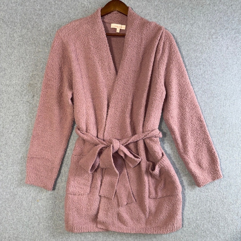 Hailey & Co Mauve Fuzzy Popcorn Knit Belted Cardigan Sweater SW5396 Mens M